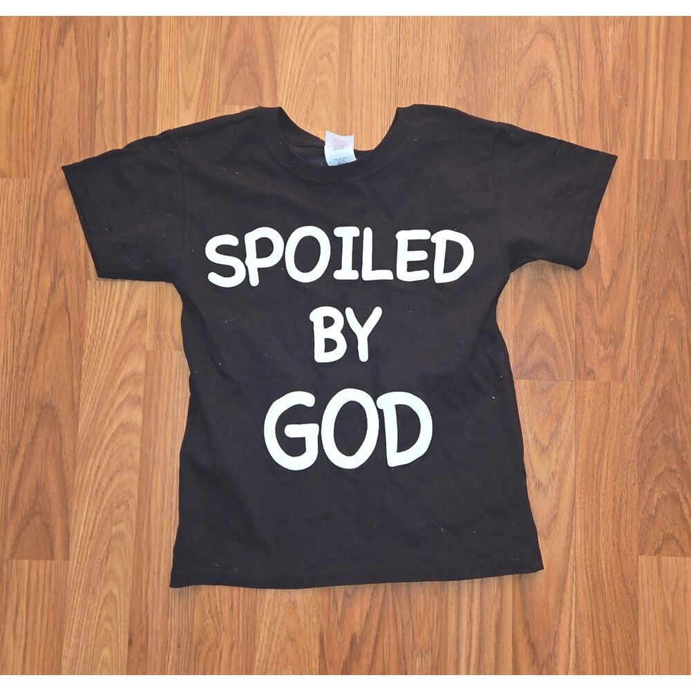 Hanes Black "Spoiled By God" T-Shirt - Girls Size 6-8 - Picture 2 of 4